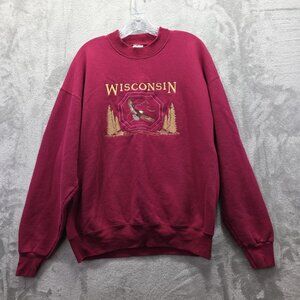 Vintage Fruit of the Loom Sweatshirt Mens XL Maroon Wisconsin Eagle Made USA 90s